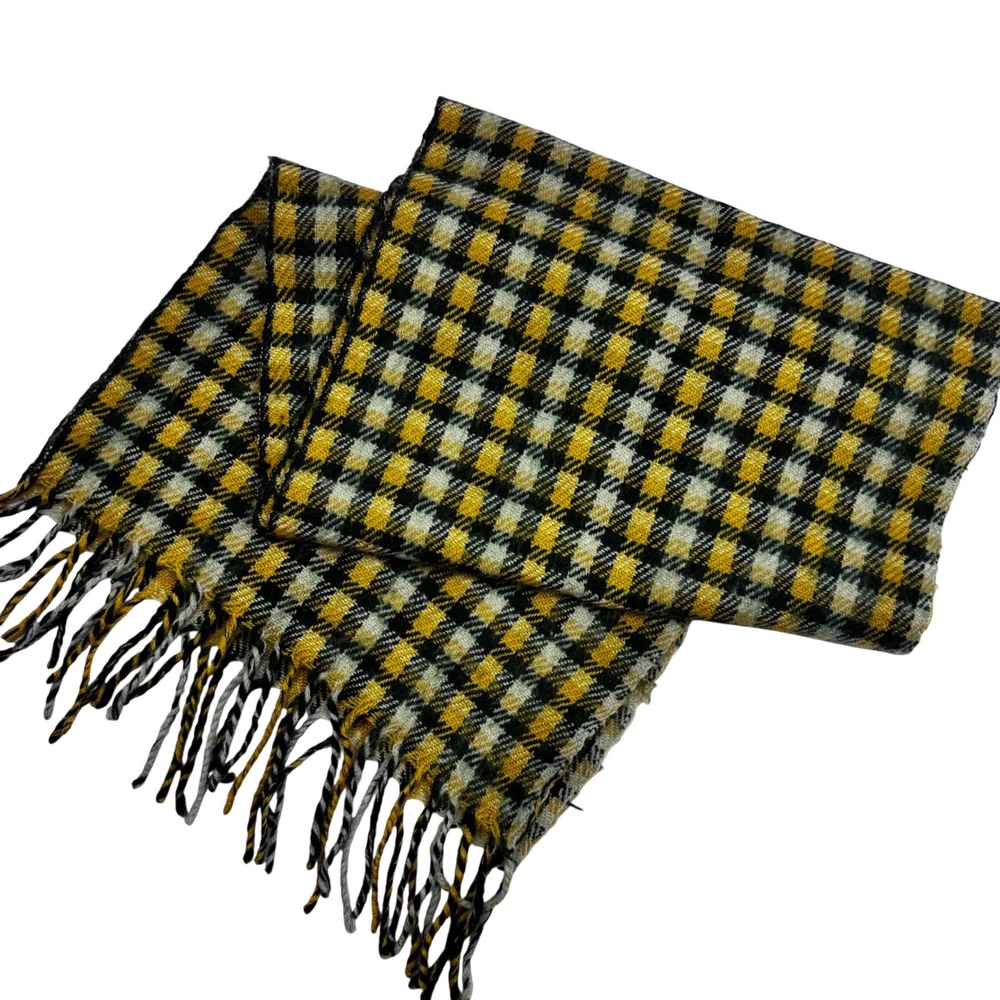 Yellow Green White Plaid Checkered Fringe Scarf‎ Soft Winter Wrap Accessory